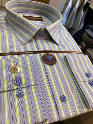 پیراهن آستین بلند پارچه آرو طرح راه راه قواره رگولار یقه ایتالیایی