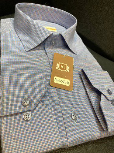 پیراهن آستین بلند تک جیب طرح چهارخانه ریز