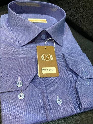 پیراهن آستین بلند پارچه فلورا تک جیب رنگ آبی