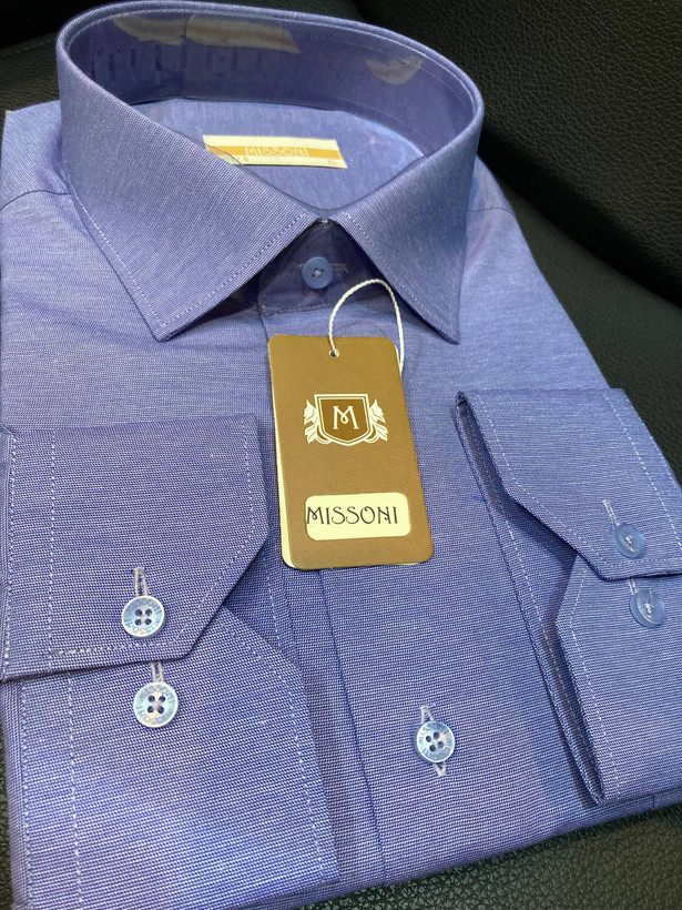 پیراهن آستین بلند پارچه فلورا تک جیب رنگ آبی