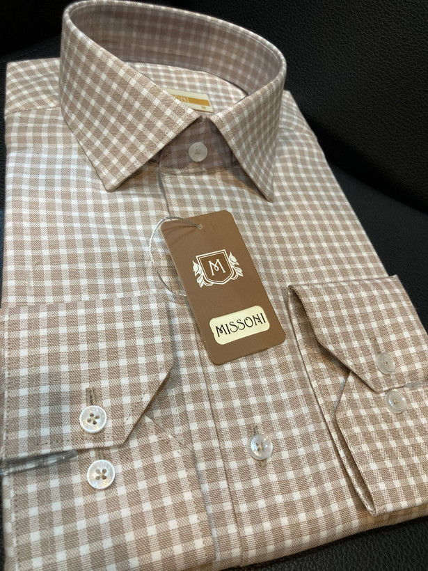 پیراهن آستین بلند کلاسیک تک جیب طرح چهارخانه