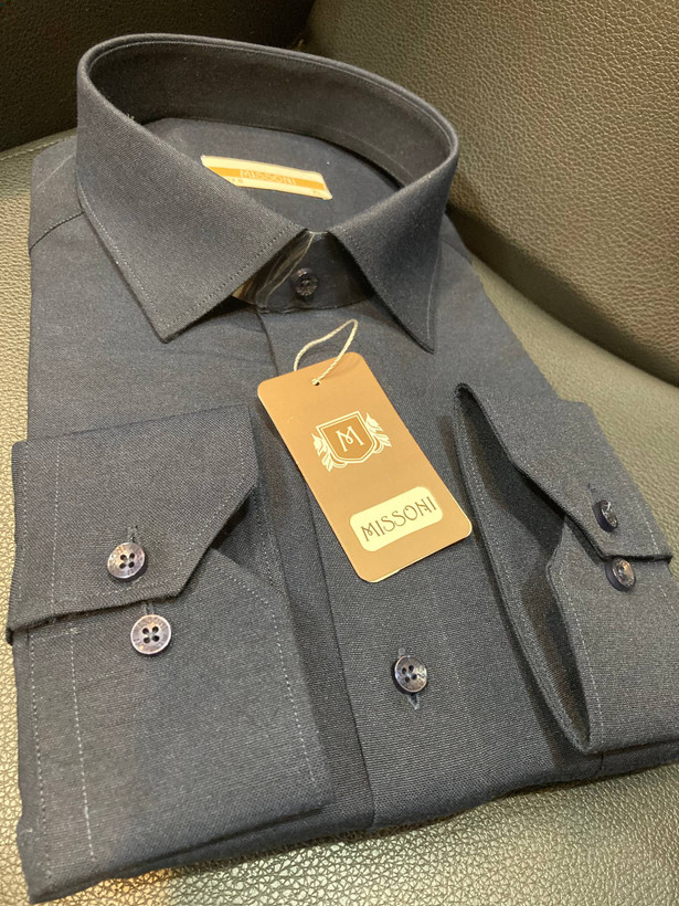 پیراهن آستین بلند پارچه فلورا ساده رنگ سرمه ایی